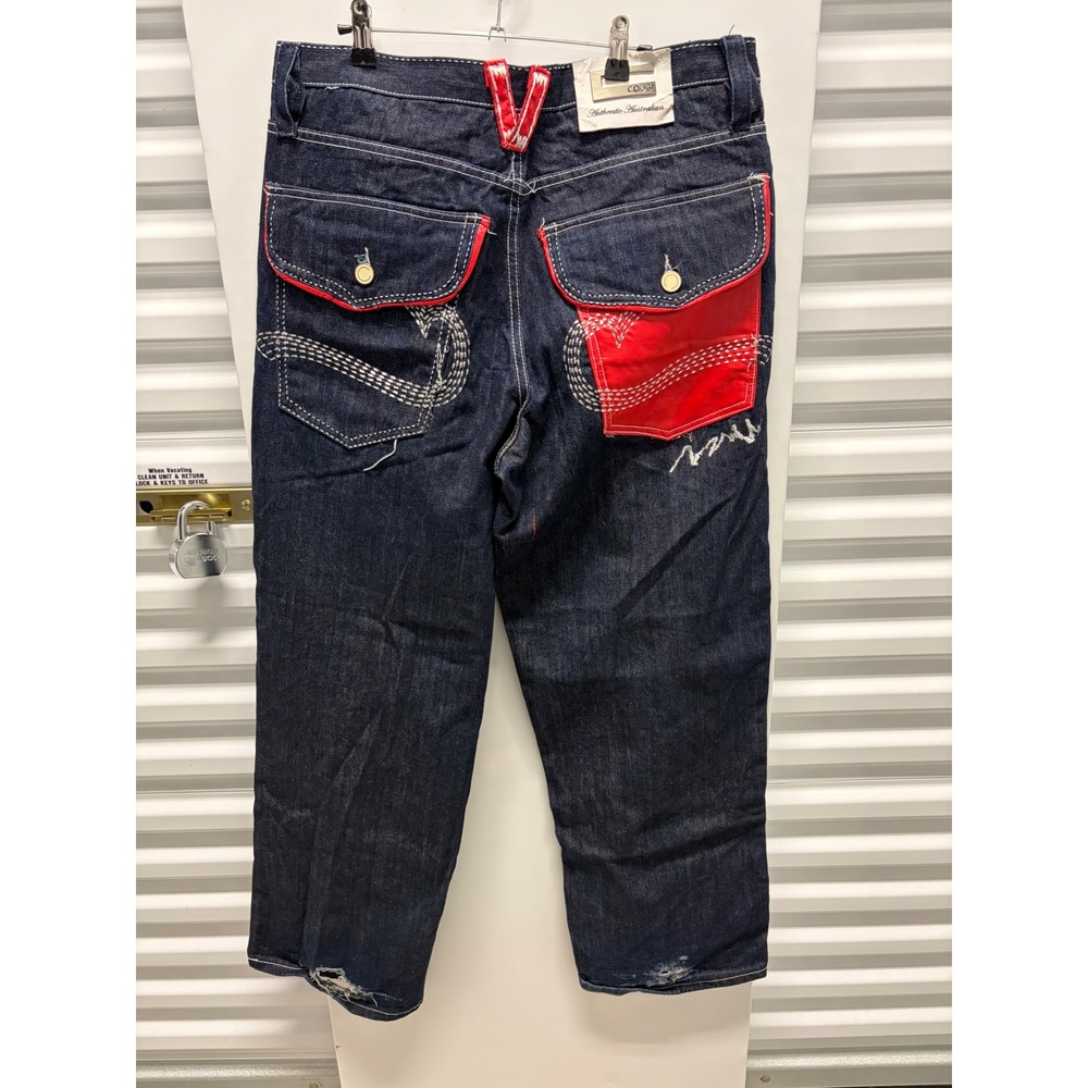 Vintage Coogi Jeans Mens 38x34 Blue Good Red Leather Trim Embroidered